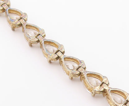 925 Sterling Silver  Vintage Tear Drop Cubic Zirconia Chain Bracelet  BT7978