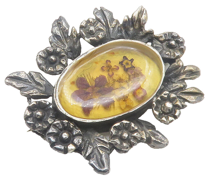 MEXICO 925 Silver  Vintage Flower Glass Art Floral Wreath Brooch Pin  BP4447