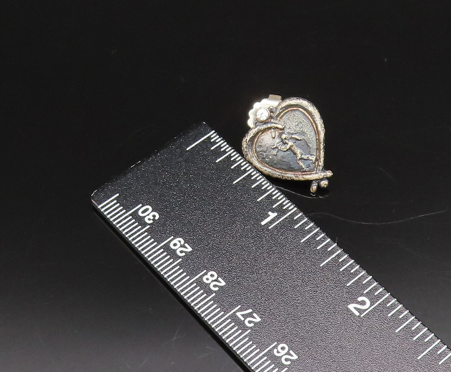 DESIGNER 925 Silver  Vintage Carved Figure Heart Shaped Topaz Earrings EG12187