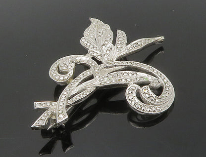 925 Sterling Silver  Vintage Sparkling Floral Swirl Brooch Pin  BP6093