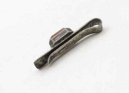 ISRAEL 925 Sterling Silver  Vintage Carnelian Dark Tone Petite Tie Clip TR2356