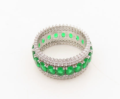 925 Sterling Silver Vintage Ring Oval Green & White CZ  Band  Sz 7  RG30406