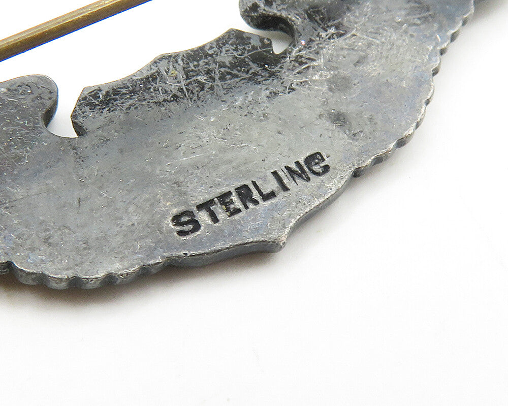 925 Sterling Silver  Vintage US Military Emblem Oxidized Brooch Pin  BP7313