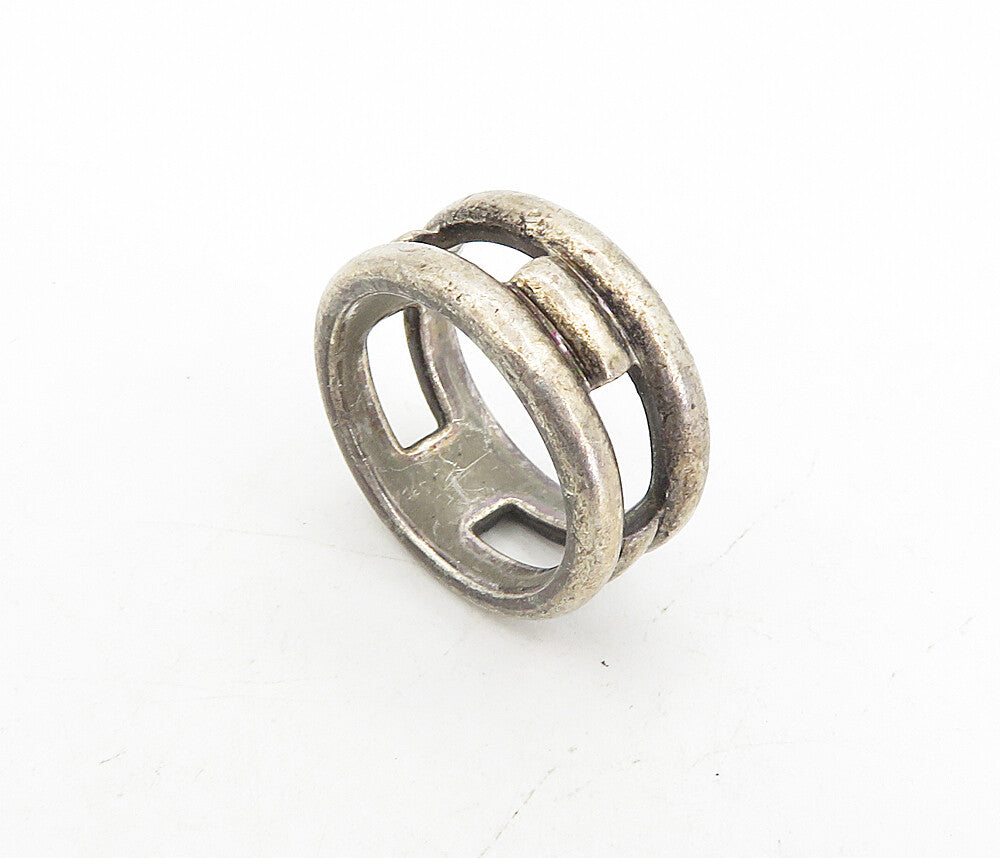 925 Sterling Silver  Vintage Dark Tone Stacked Design Band Ring Sz 8.5  RG8655