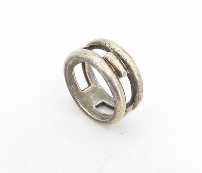 925 Sterling Silver  Vintage Dark Tone Stacked Design Band Ring Sz 8.5  RG8655