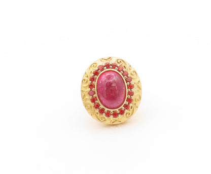 925 Sterling Silver Vintage Ring Gold Plated Oval Ruby & Garnet  Sz 5.5  RG32557