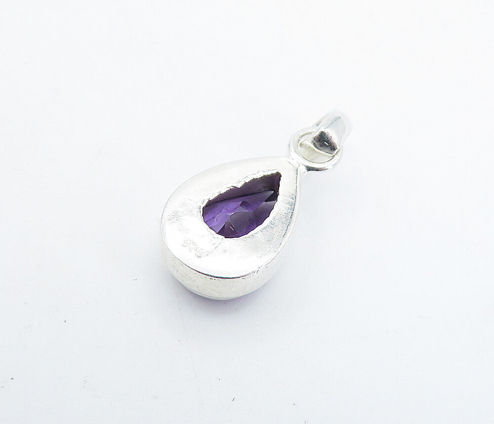 925 Sterling Silver Faceted Pear Shape Amethyst Shiny Drop Pendant PT5045