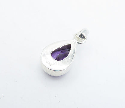 925 Sterling Silver Faceted Pear Shape Amethyst Shiny Drop Pendant PT5045