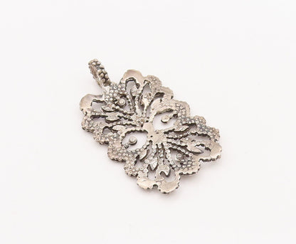 925 Sterling Silver Vintage Pendant Beaded Cutout Floral Design  PT23487