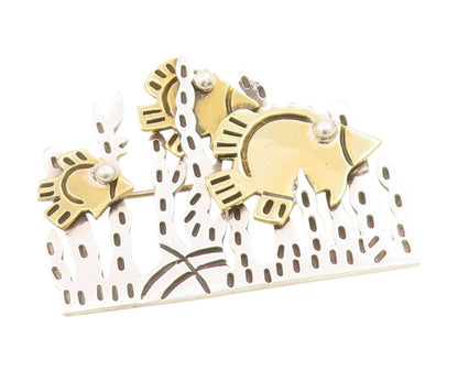 925 Sterling Silver Vintage Brooch Pin MEXICO Two Tone Underwater Fish  BP12228