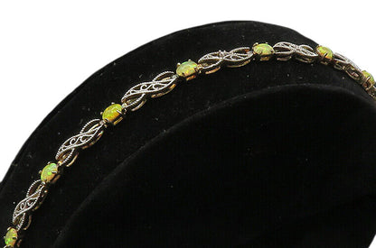 925 Sterling Silver  Vintage Cabochon Cut Fire Opal Chain Bracelet  BT8317