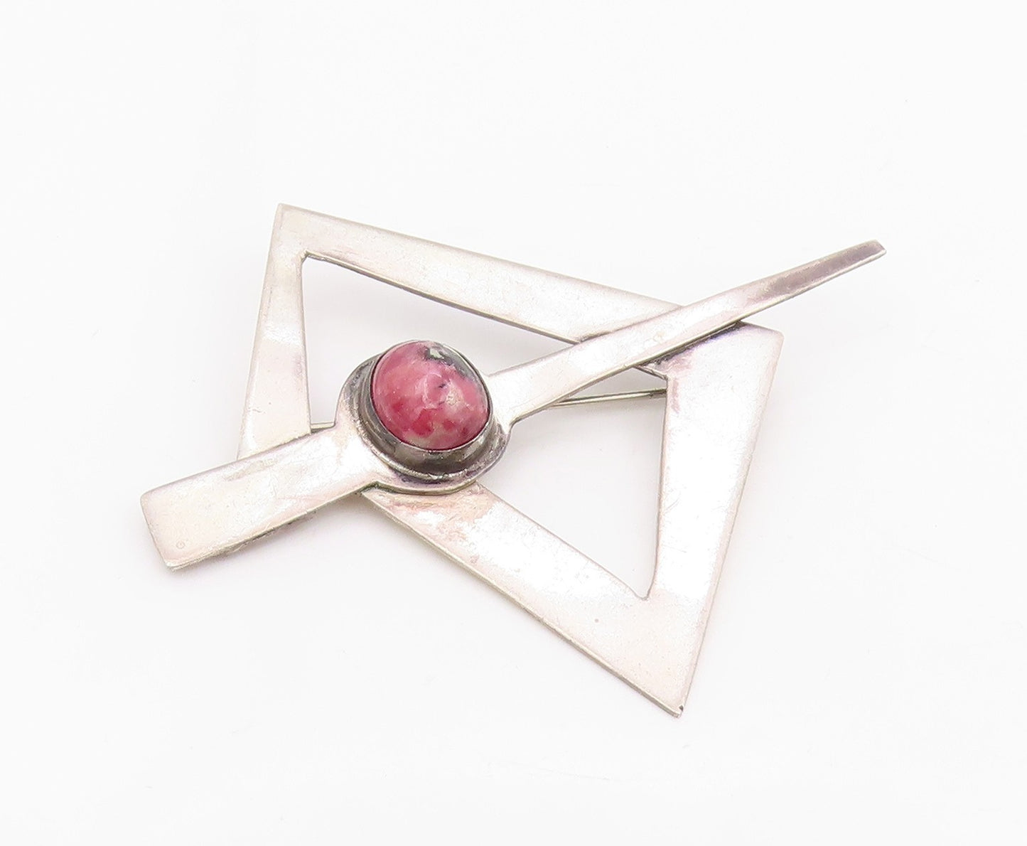 925 Sterling Silver Vintage Brooch Cabochon Gemstone Geometric Pin  BP12098