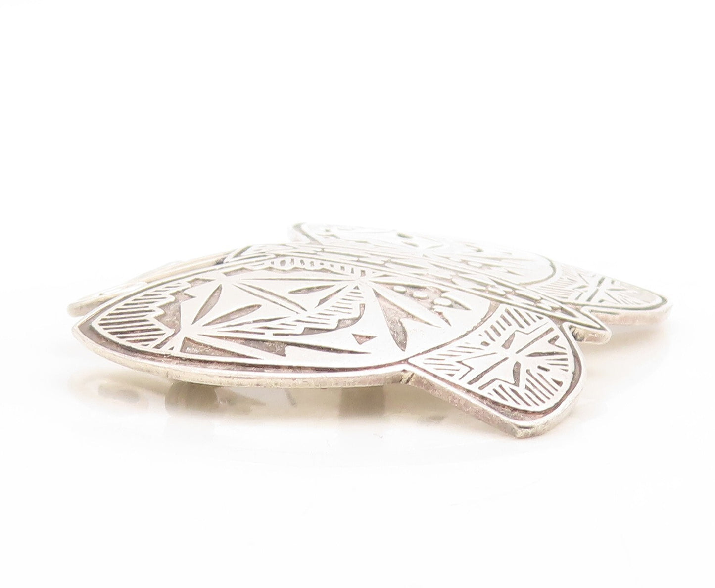 925 Sterling Silver Vintage Brooch Pin Solid Carved Happy Butterfly  BP11396