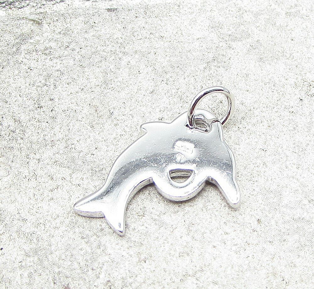 925 Sterling Silver Enamel Hoop Jumping Dolphin Charm Pendant PT1441