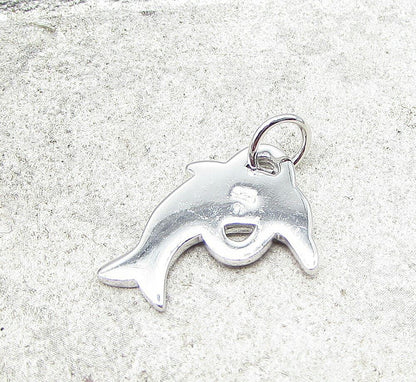 925 Sterling Silver Enamel Hoop Jumping Dolphin Charm Pendant PT1441