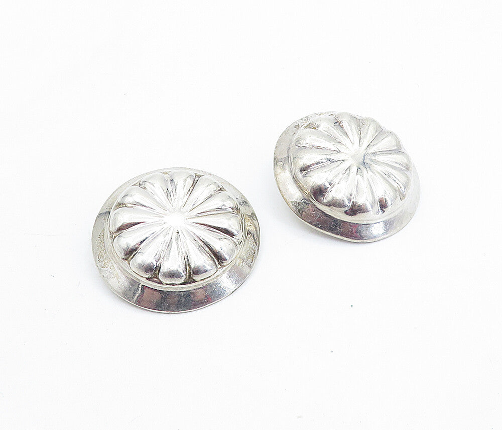 MEXICO 925 Silver  Vintage Shiny Hollow Floral Non Pierce Earrings  EG2867