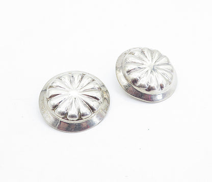 MEXICO 925 Silver  Vintage Shiny Hollow Floral Non Pierce Earrings  EG2867