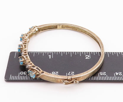 925 Sterling Silver Vintage Bracelet Swirly Diamonds & Oval Topaz Bangle BT11350