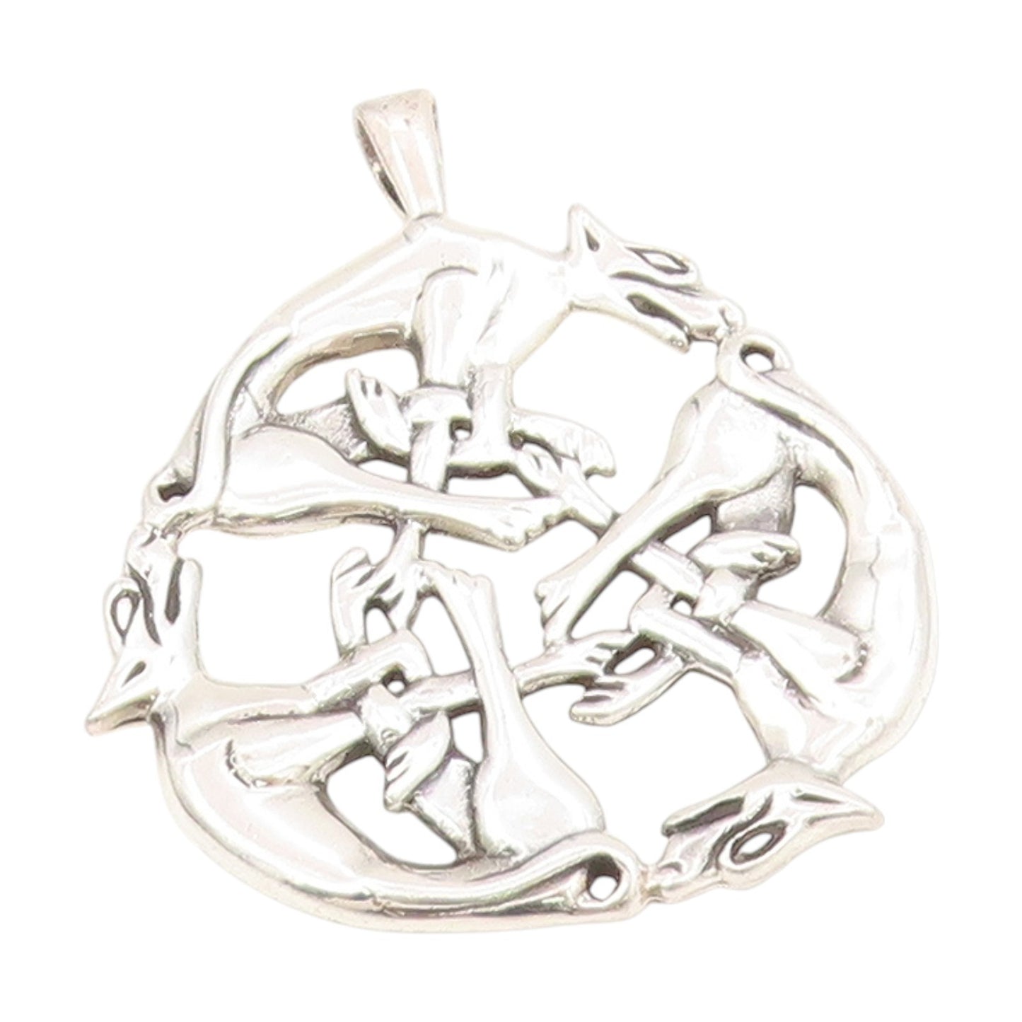 925 Sterling Silver Vintage Pendant Intertwined Triple Celtic Wolves  PT25615