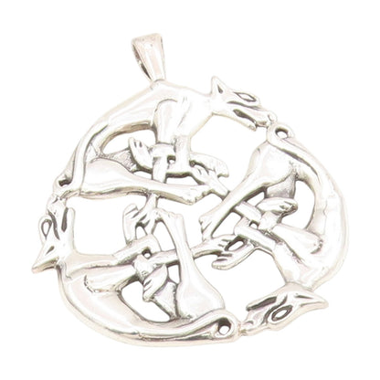 925 Sterling Silver Vintage Pendant Intertwined Triple Celtic Wolves  PT25615