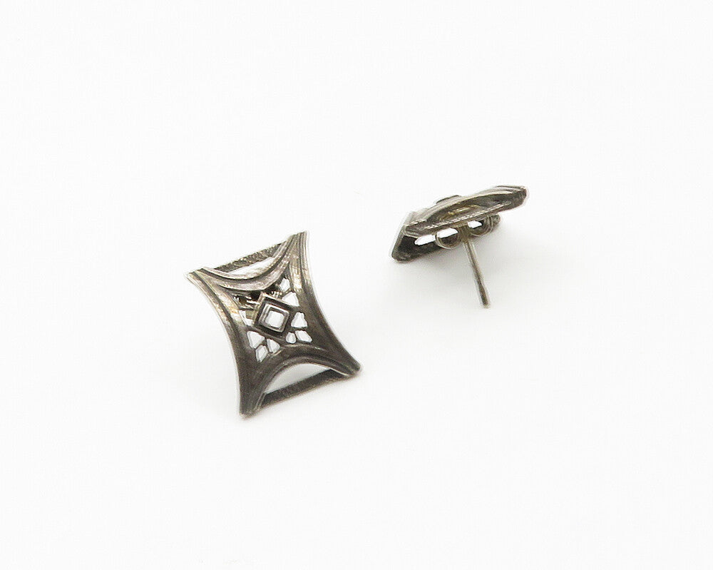 925 Sterling Silver  Vintage Dark Tone Open Design Drop Earrings  EG9452
