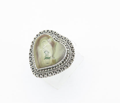 925 Sterling Silver  Love Heart Shaped Jasper Cocktail Ring Sz 10  RG8425