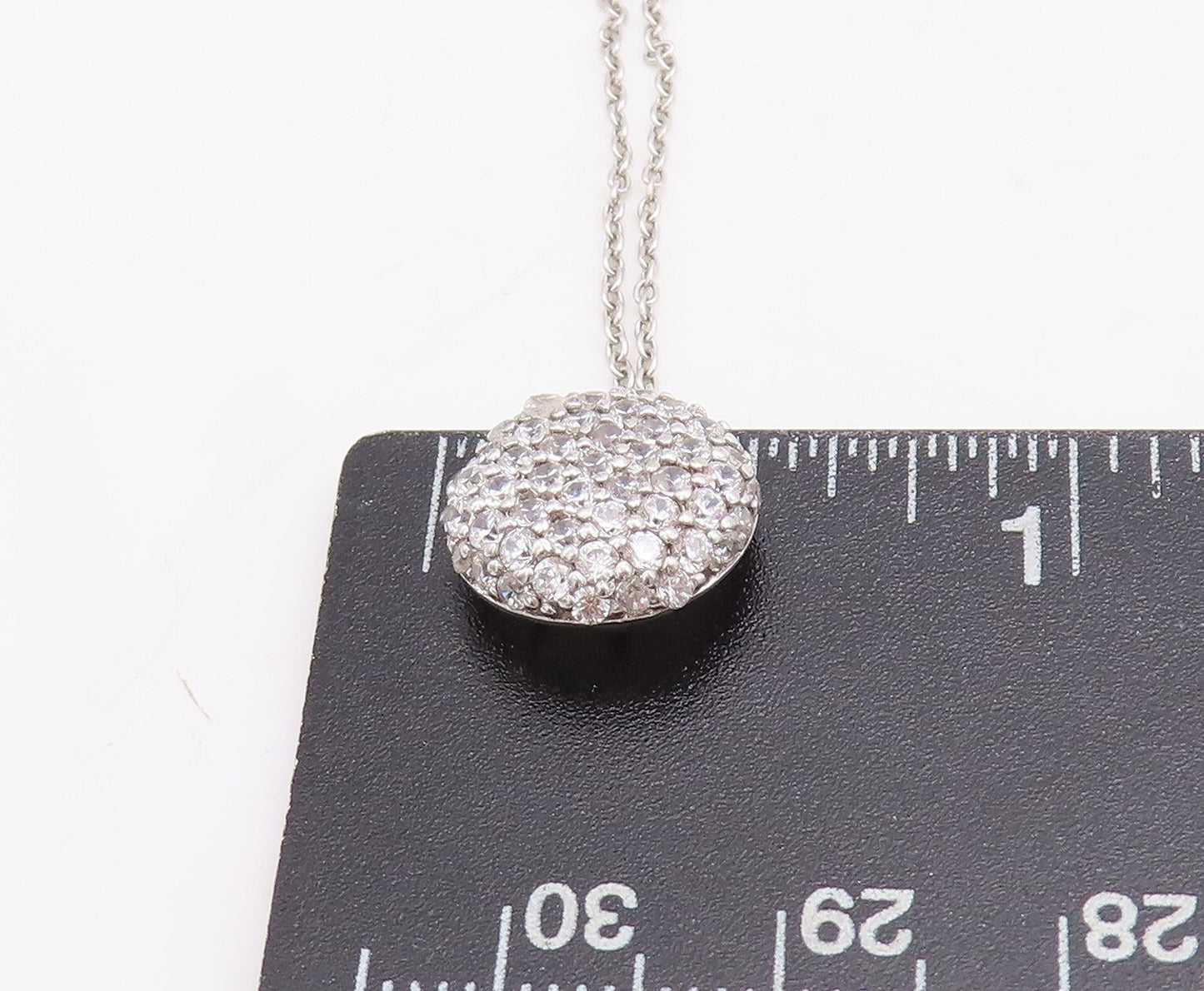 925 Sterling Silver  Cubic Zirconia Encrusted Round Chain Necklace  NE1926