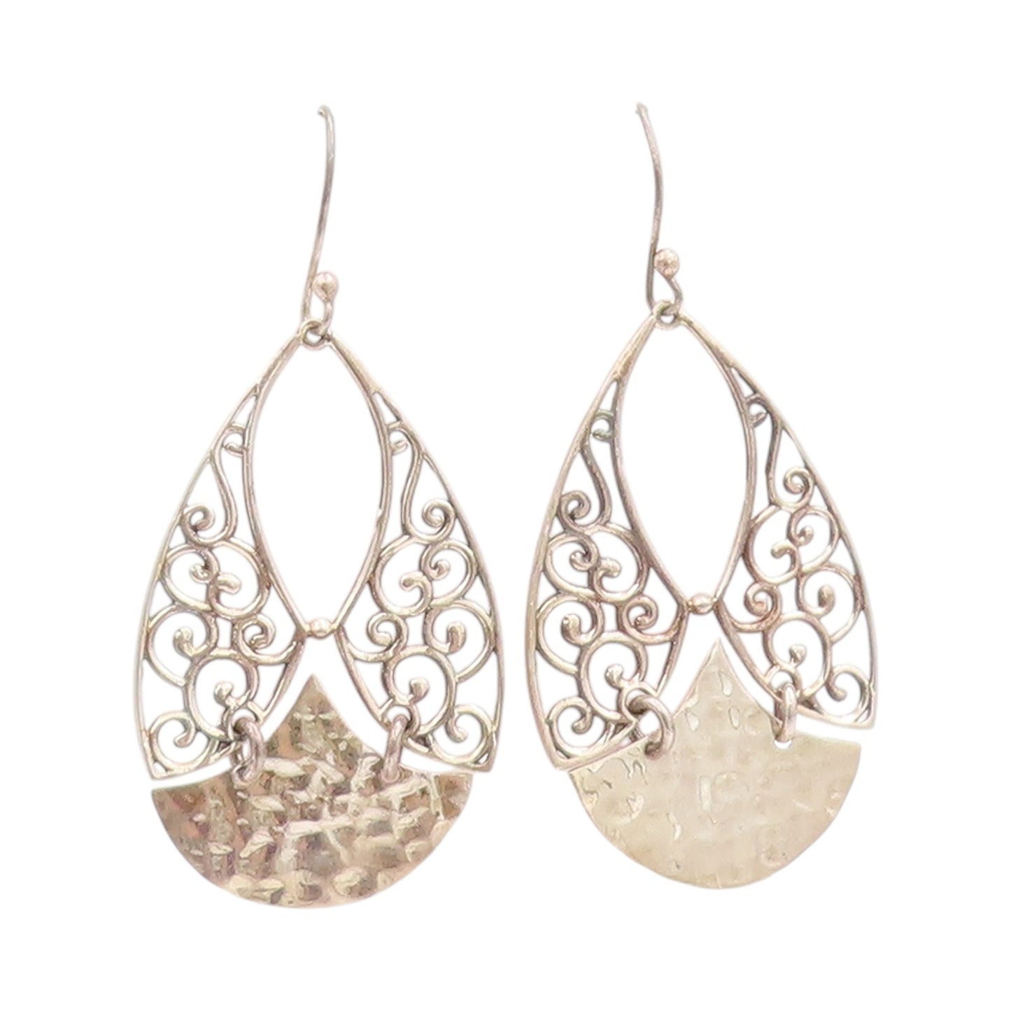 925 Sterling Silver Vintage Earrings MEXICO Filigree Tear Drop Dangles  EG13675