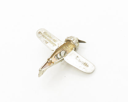 925 Sterling Silver  Vintage Shiny Old Fashioned Airplane Brooch Pin  BP7726
