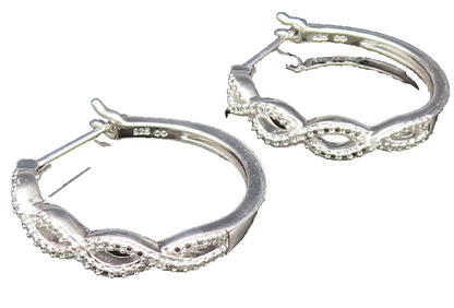 925 Sterling Silver Vintage Genuine Diamonds Infinity Hoop Earrings EG11871