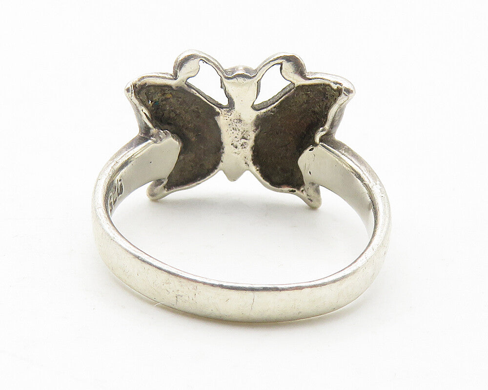 925 Sterling Silver   Vintage Butterfly Motif Smooth Band Ring Sz 7  RG11634