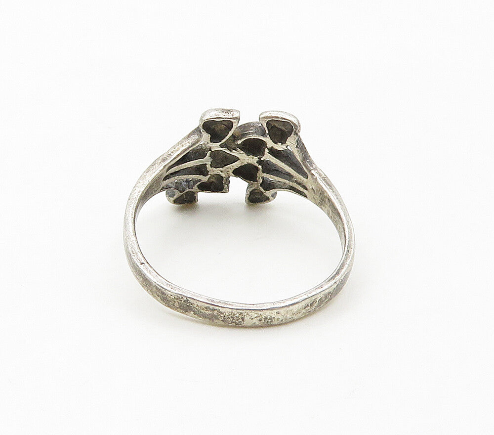 925 Sterling Silver  Vintage Floral Leaves Bypass Band Ring Sz 6.5  RG16897
