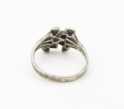 925 Sterling Silver  Vintage Floral Leaves Bypass Band Ring Sz 6.5  RG16897