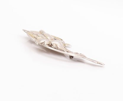 925 Sterling Silver Vintage Brooch Pin Solid Floral Bouquet Carved  BP10940