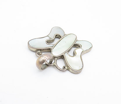 925 Sterling Silver  Vintage Mother Of Pearl Butterfly Motif Pendant  PT5767