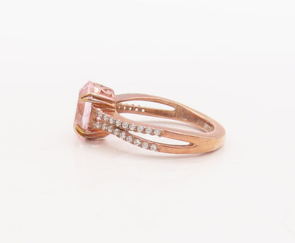 925 Sterling Silver Vintage Ring Rose Gold Plated Pink  White Topaz Sz 7 RG29828