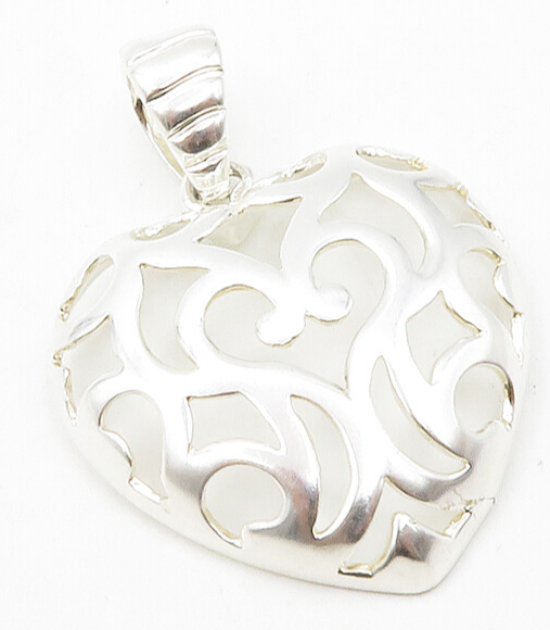 925 Sterling Silver  Shiny Cutout Love Heart Dome Drop Pendant  PT9761