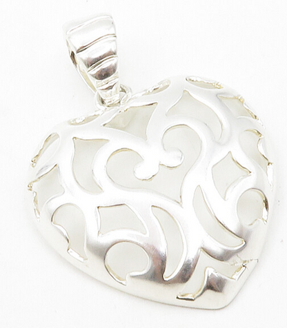 925 Sterling Silver  Shiny Cutout Love Heart Dome Drop Pendant  PT9761