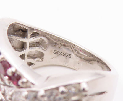 925 Sterling Silver Vintage Ring Pink Topaz & CZ Crossover Band  Sz 7  RG34919