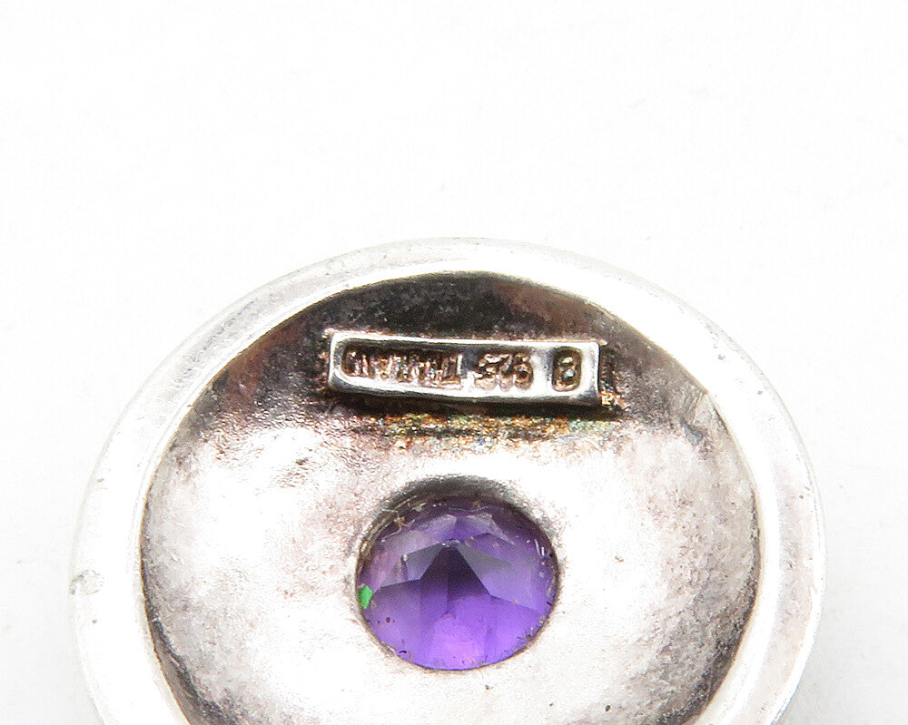 925 Sterling Silver  Vintage Amethyst Weaved Pattern Dome Pendant  PT9962