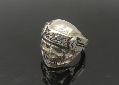 925 Sterling Silver  Vintage Shiny Skeleton Head Biker Ring Sz 9  RG22318
