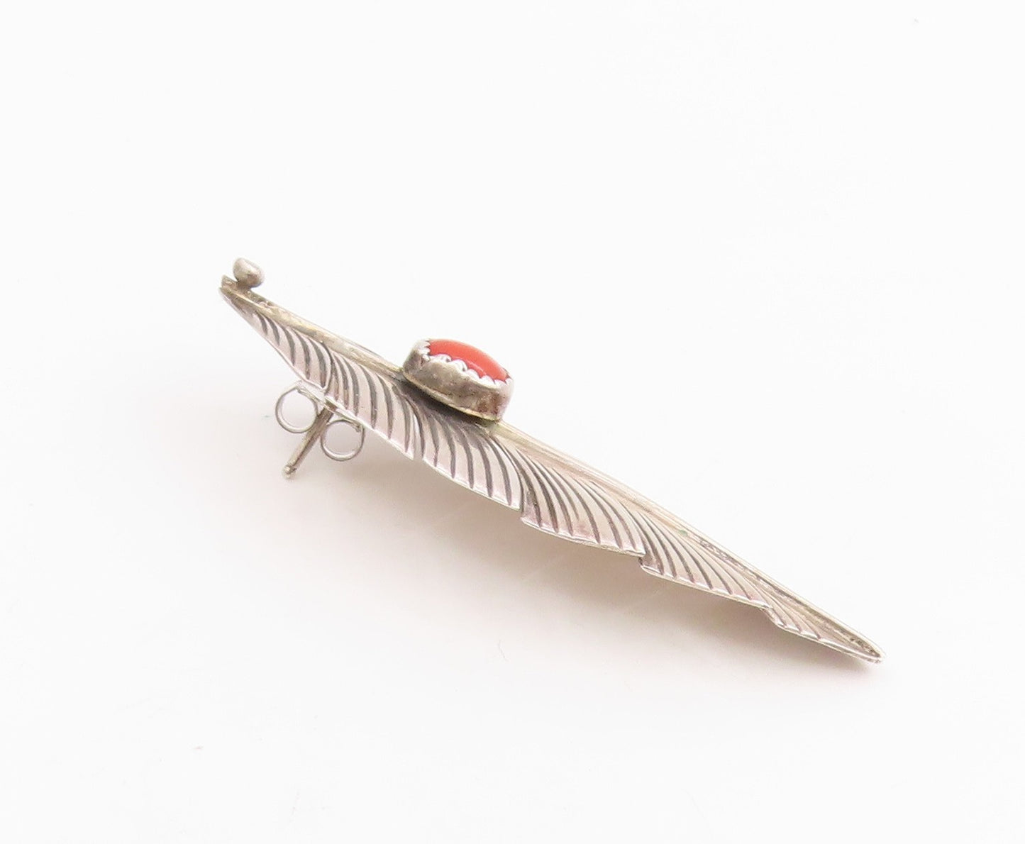 925 Sterling Silver Vintage Earrings Cabochon Carol Etched Feather Drop  EG14008