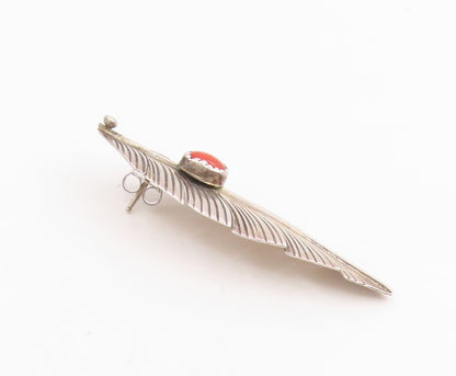 925 Sterling Silver Vintage Earrings Cabochon Carol Etched Feather Drop  EG14008