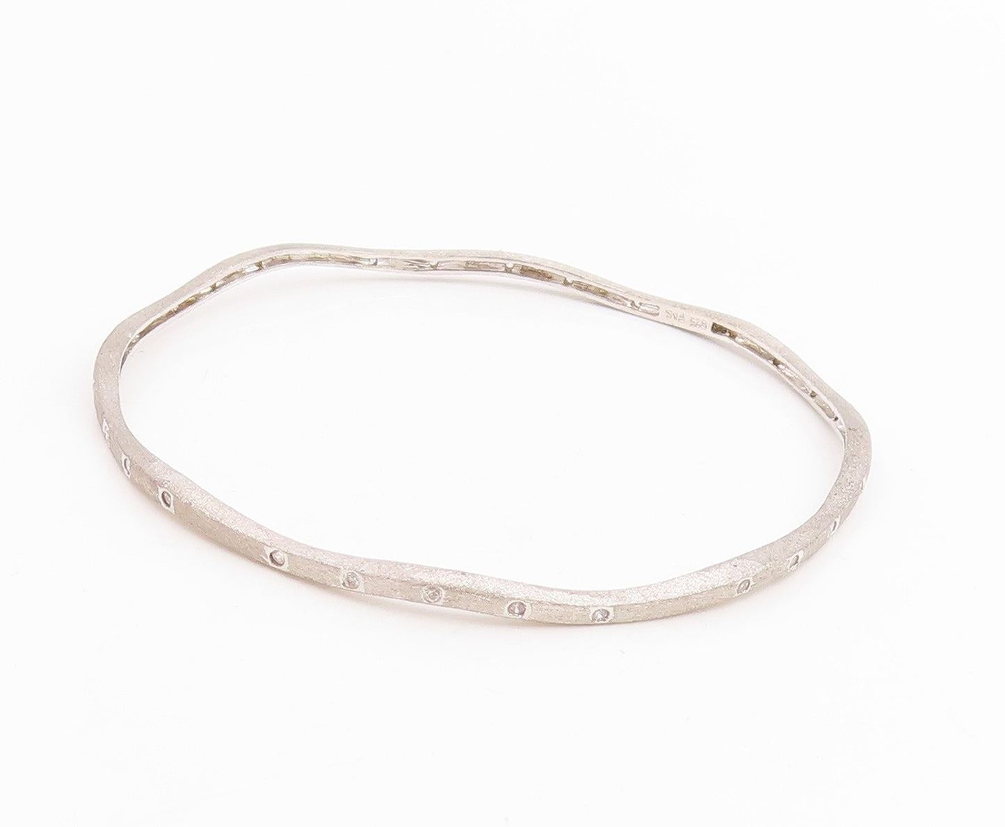 925 Sterling Silver Vintage Bracelet CZ Minimalist Elegant Wavy Bangle  BT11856