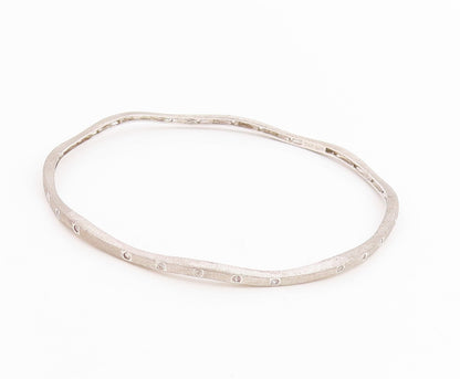 925 Sterling Silver Vintage Bracelet CZ Minimalist Elegant Wavy Bangle  BT11856