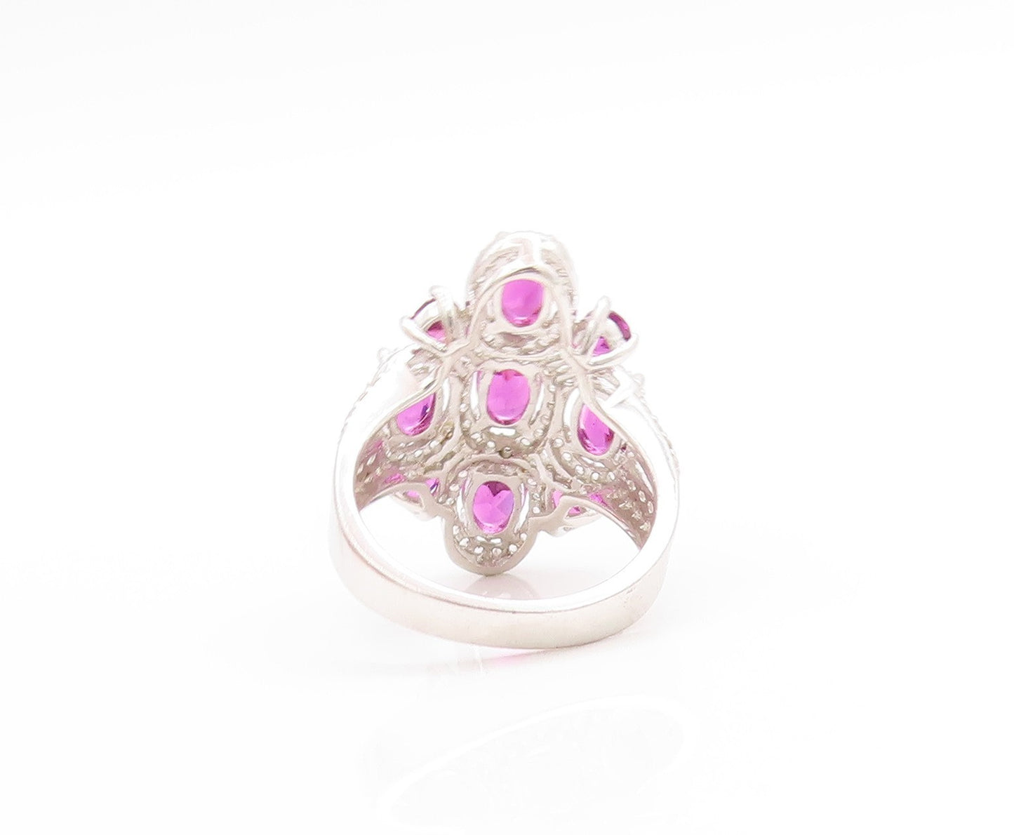 925 Sterling Silver Vintage Ring Oval Amethyst & CZ  Floral Band  Sz 6  RG33732
