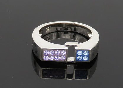 925 Silver  Vintage Purple & Blue Crystal Square Band Ring Sz 7  RG20569