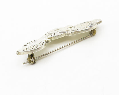 925 Sterling Silver  Vintage Shiny Etched Swimming Fish Brooch Pin  BP5201