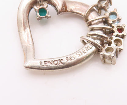 LENOX 925 Silver  Vintage Petite Pearl Turquoise & Topaz Heart Pendant PT17586
