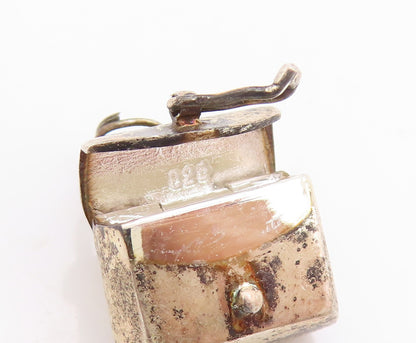 925 Sterling Silver Vintage Pendant Miniature Retro Handbag Charm OPENS  PT25110